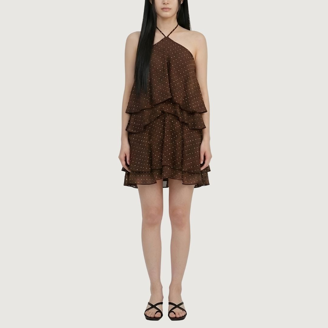 Brown Polka Dot Mini Dress