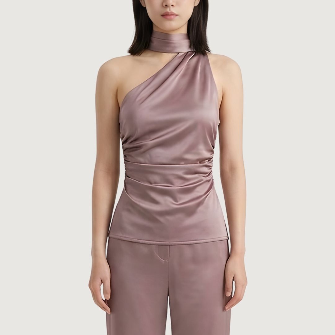 Dusty Rose Asymmetric Scarf Top