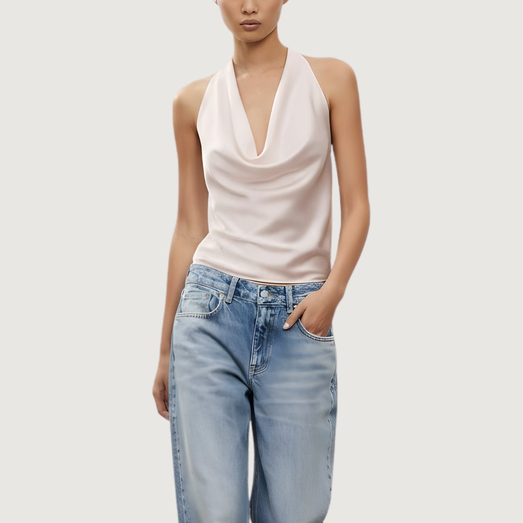 Blusa Satinada Drapeada