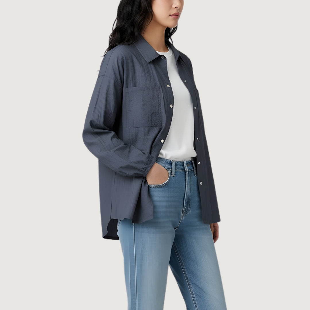 Scrunch Satin Shirt Blue Fog