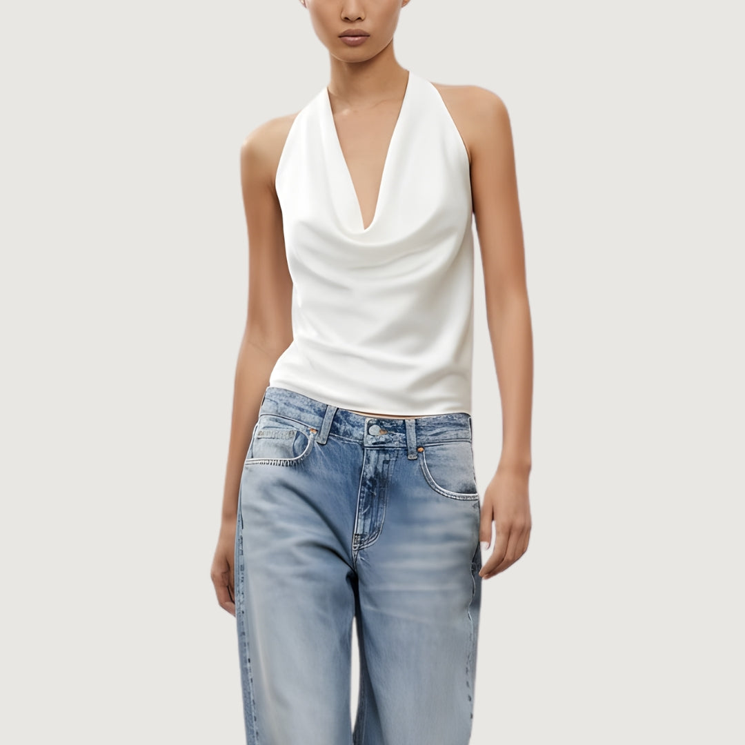 Blusa Satinada Drapeada