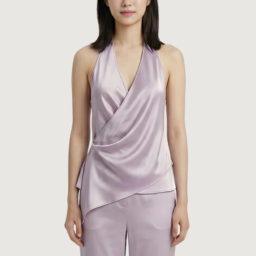 Satin Tie-Wrap Halter Top