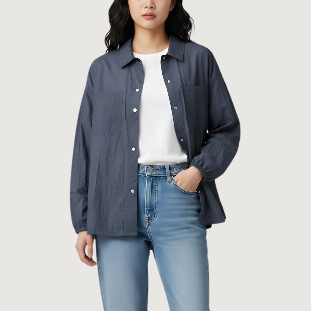 Scrunch Satin Shirt Blue Fog