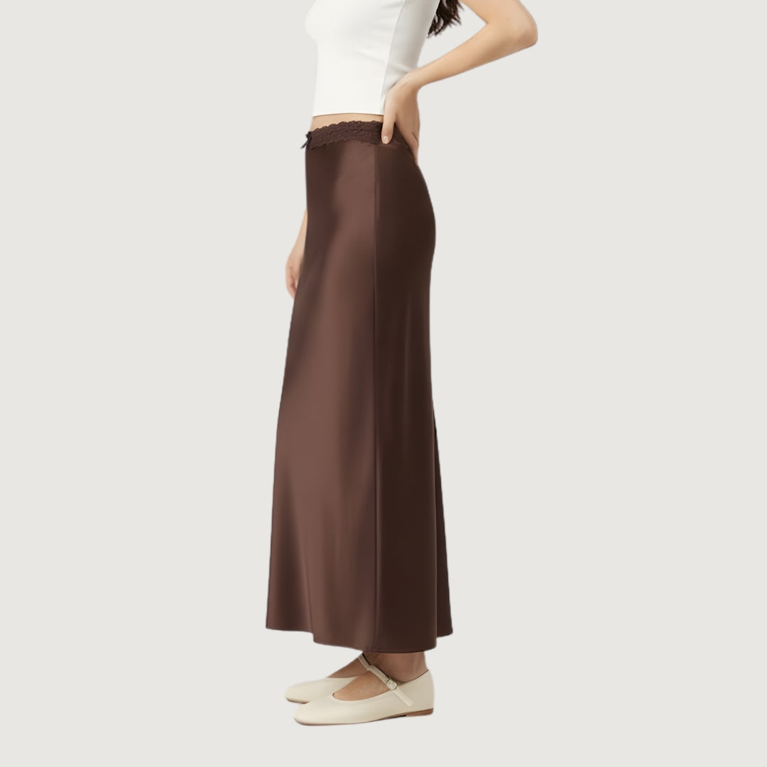 Ribbon Satin Skirt Mocha