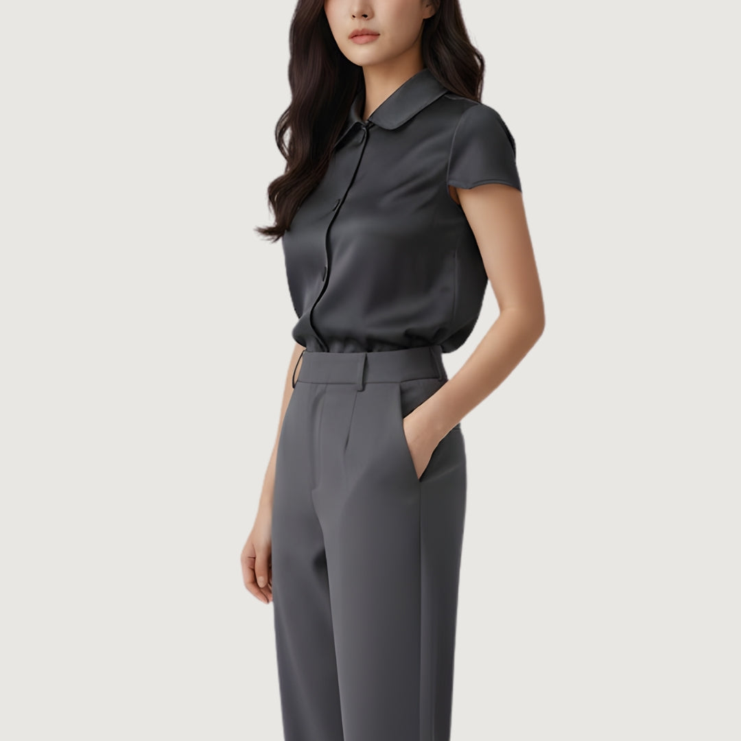 Satin Button Blouse Grey Mist