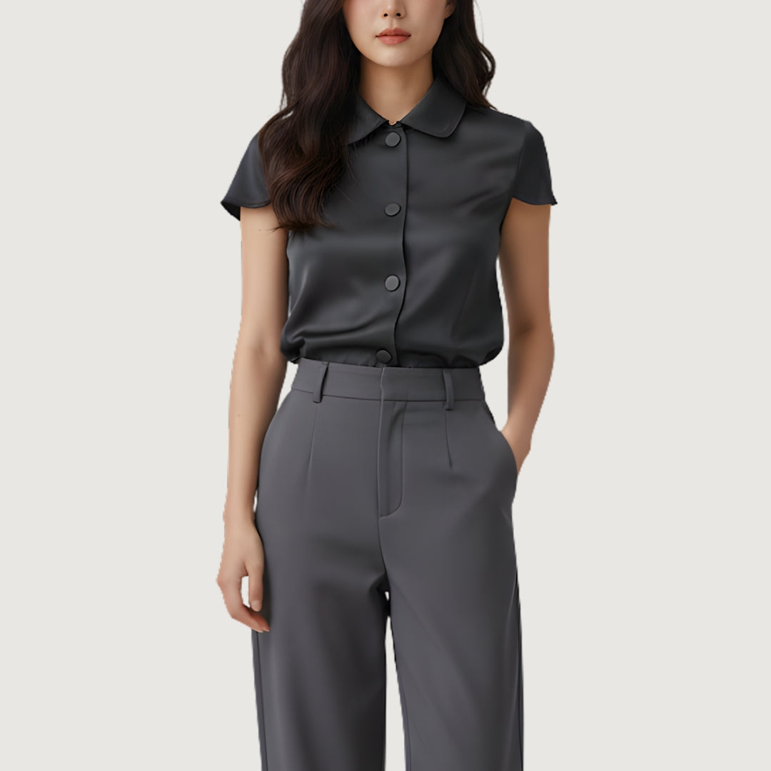 Satin Button Blouse Grey Mist