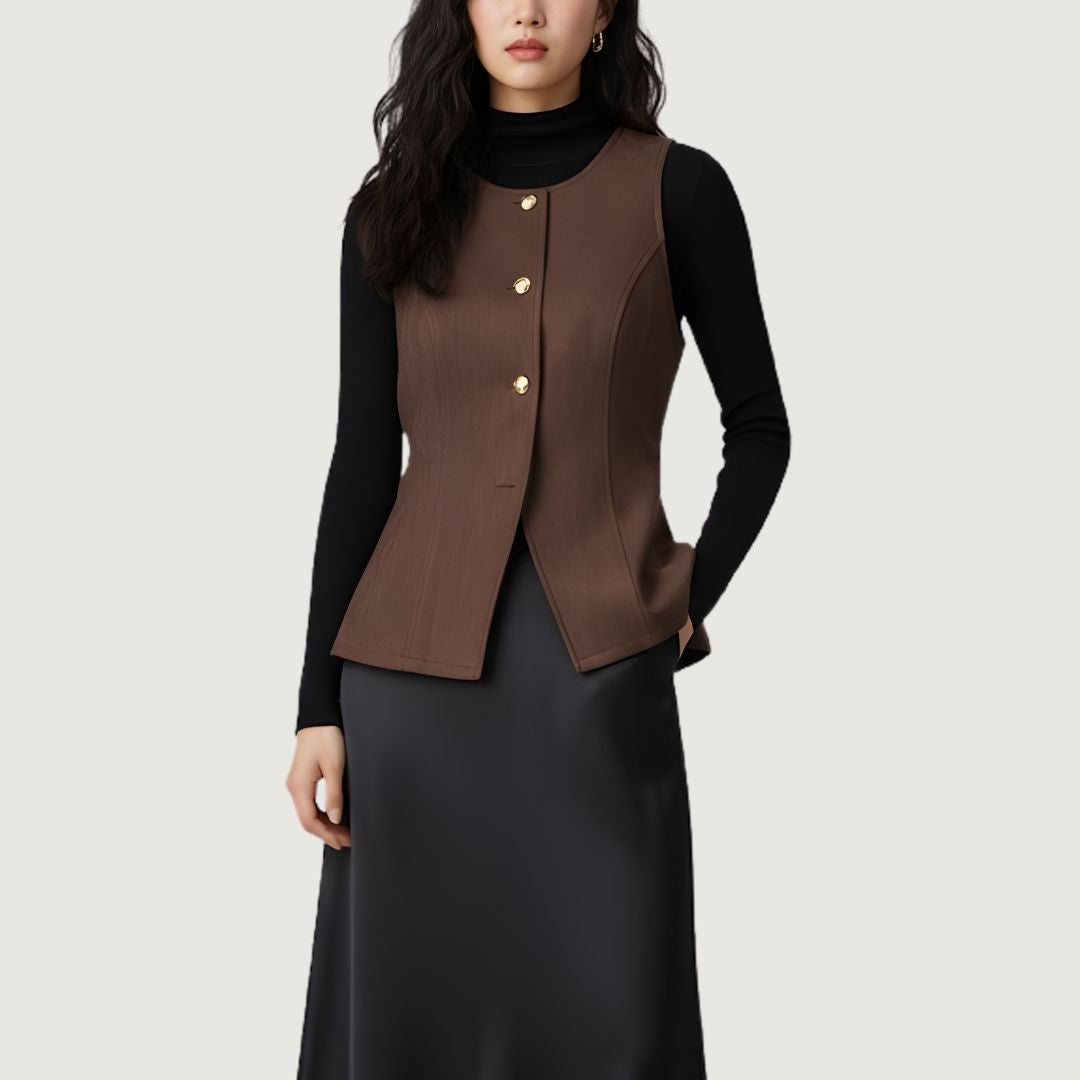 Golden Button Vest Mocha