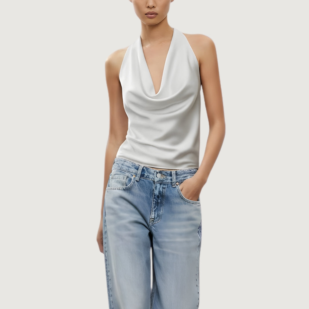 Blusa Satinada Drapeada