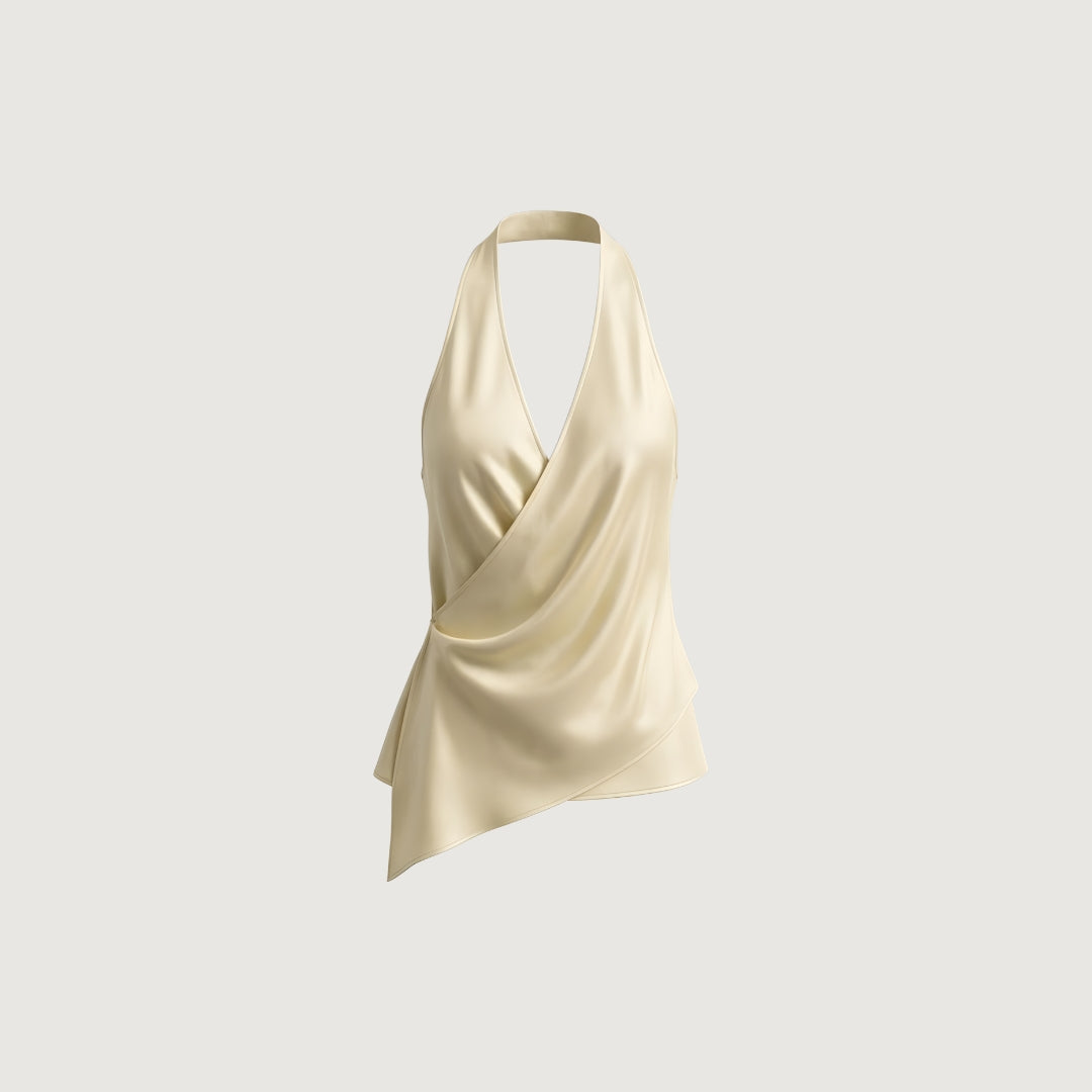 Satin Tie-Wrap Halter Top