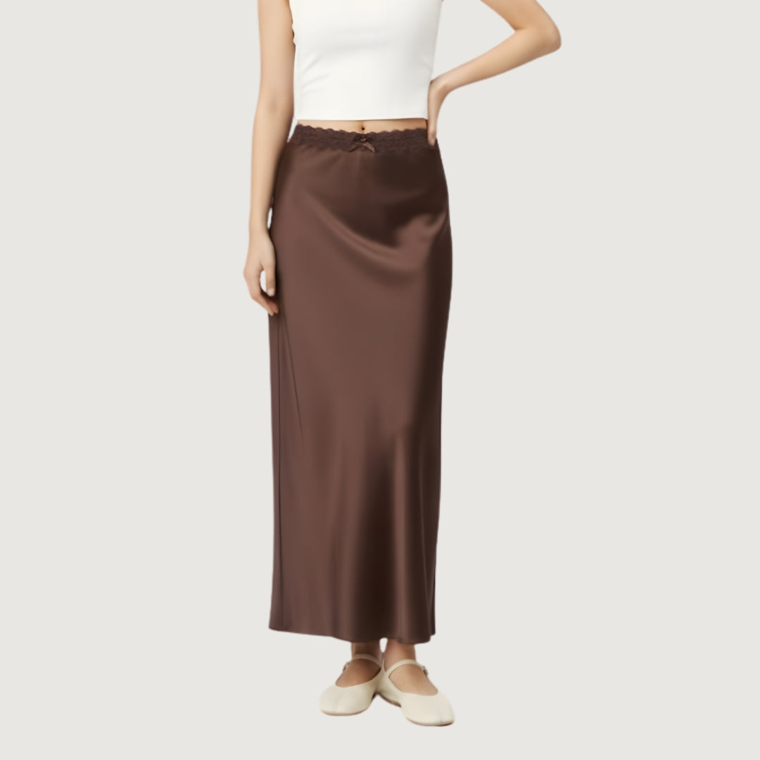 Ribbon Satin Skirt Mocha