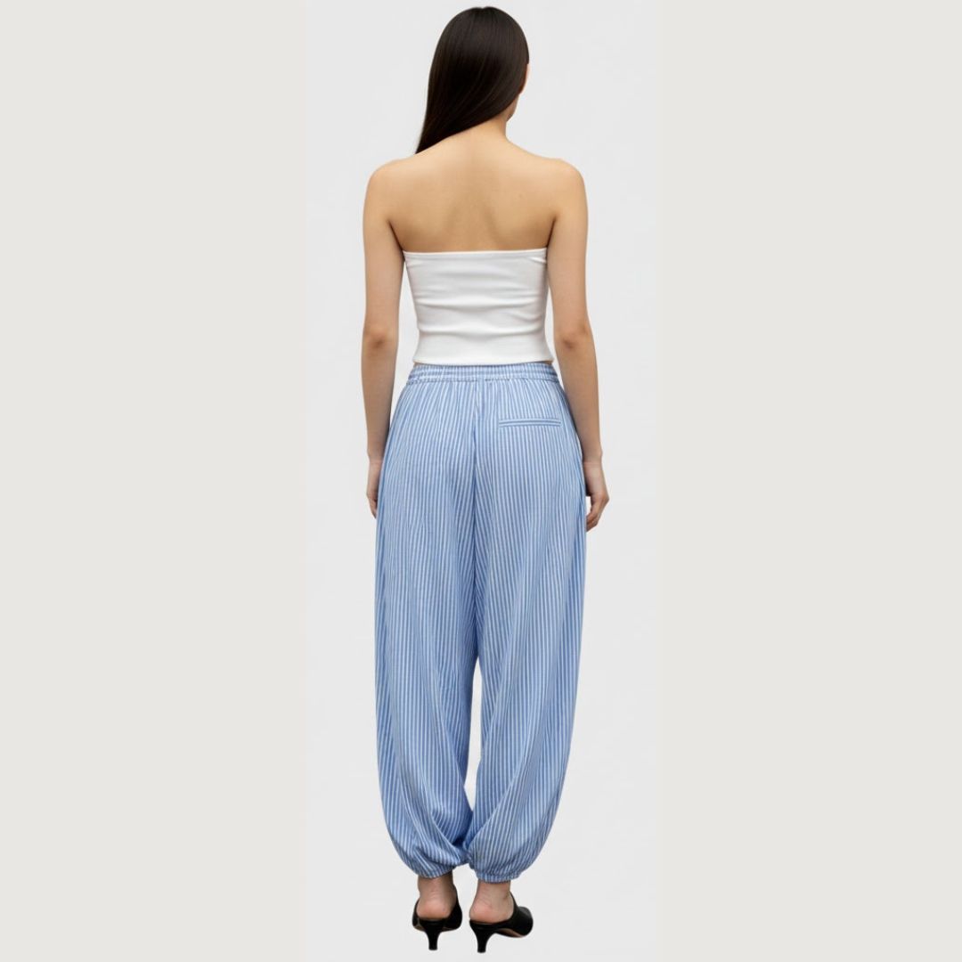 Pantalon Globo Rayas Azul/Blanco