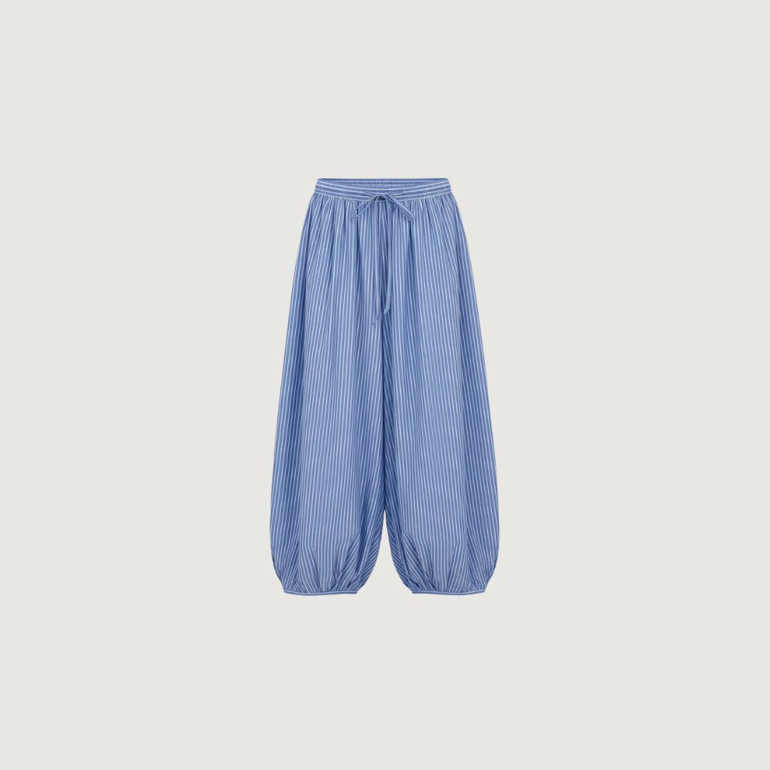 Pantalon Globo Rayas Azul/Blanco