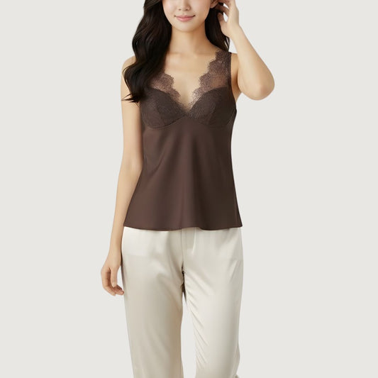 Mocha Lace Trim Camisole