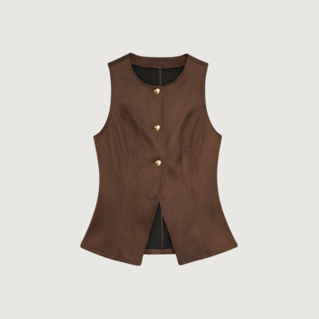 Golden Button Vest Mocha