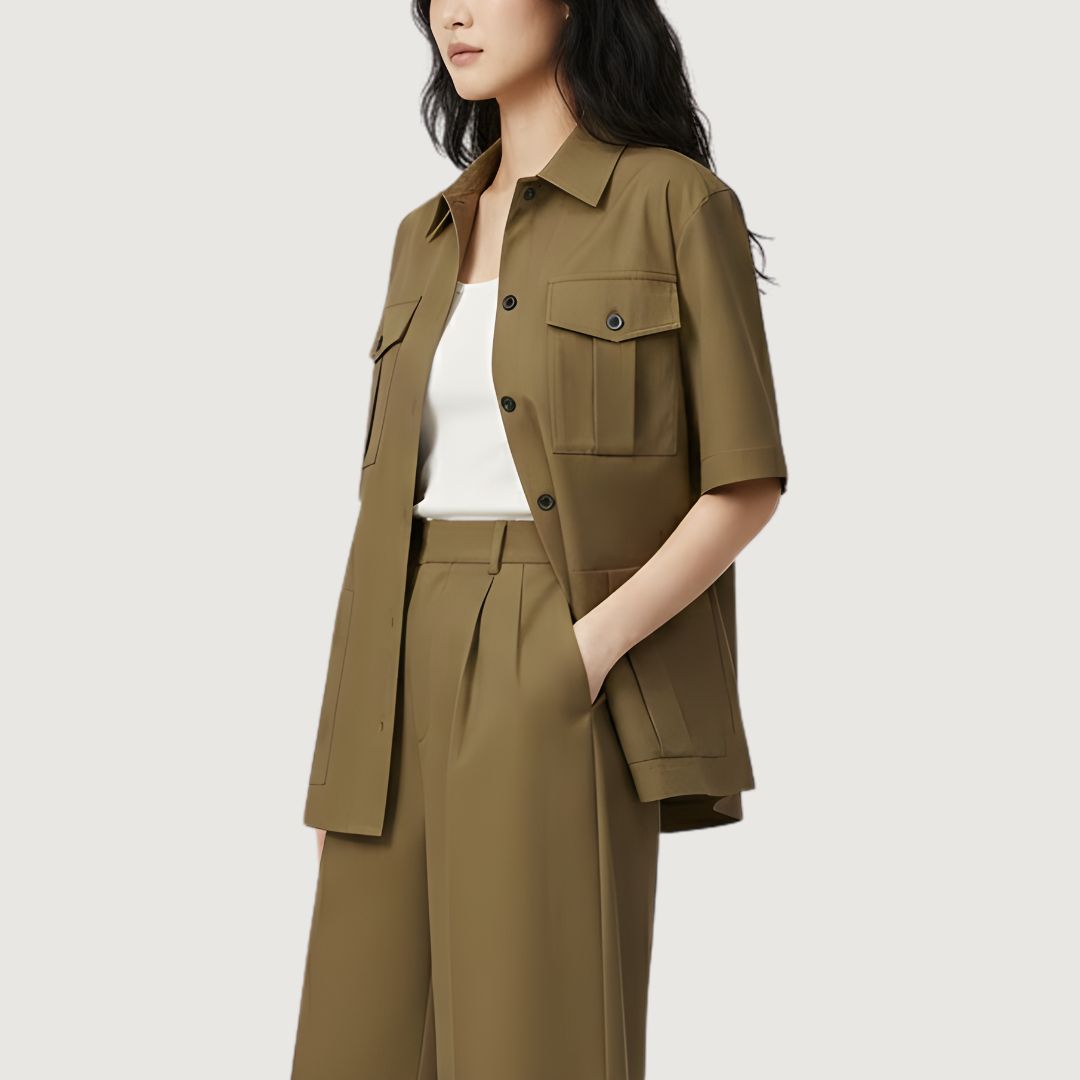 Camisa Conjunto Shorts Largos Khaki